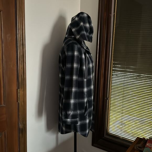 Grace Karin | Black and White Plaid Hooded Flannel Button Down Size S - Picture 4 of 10